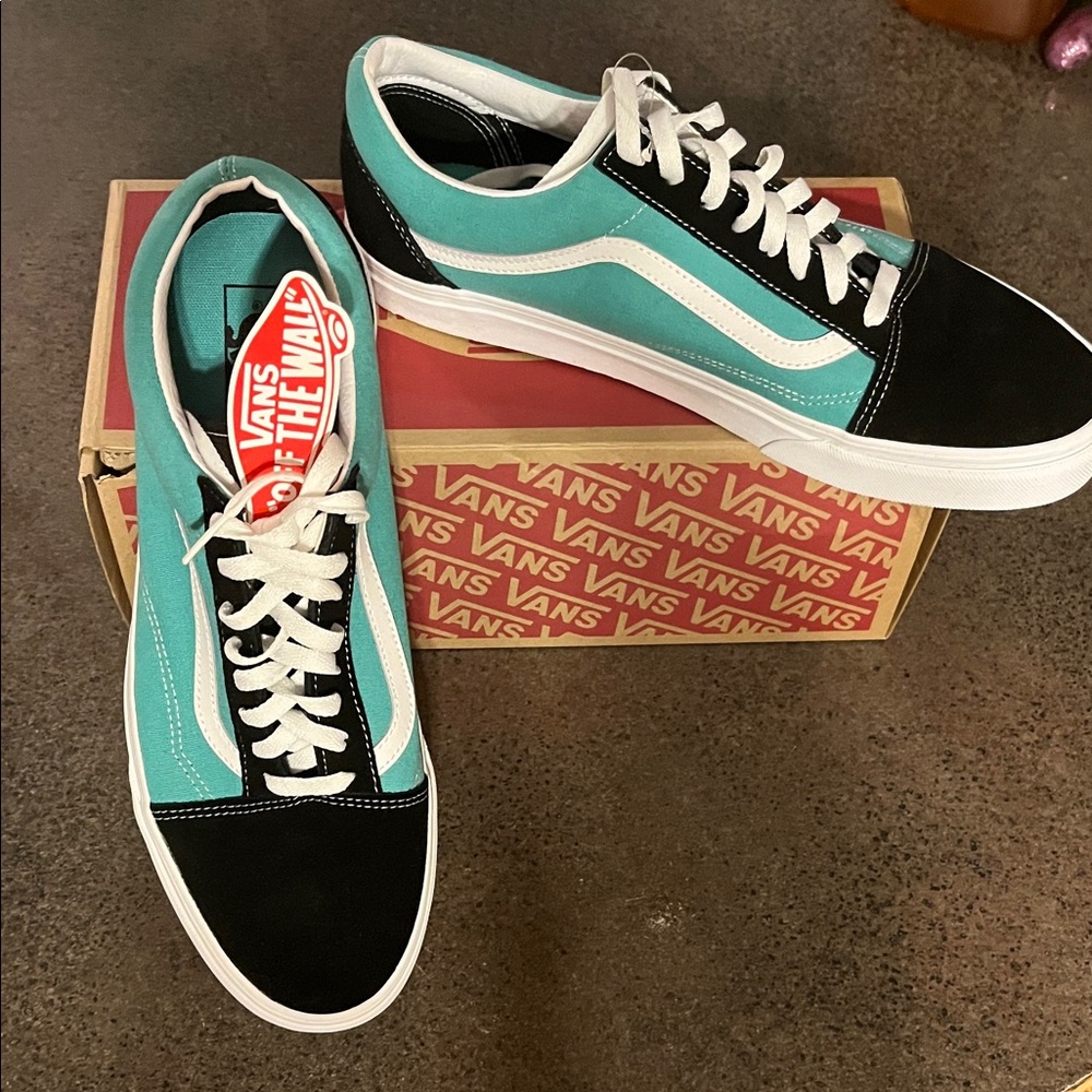 Vans Men's old Skool Teal and Black Sneakers